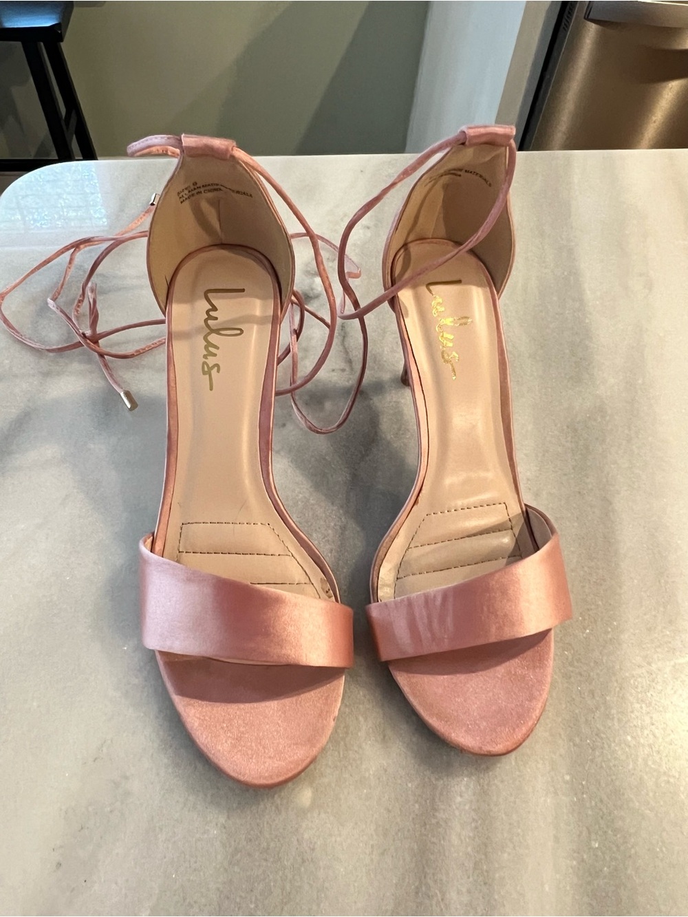 Lulu's Rose Pink Satin Ankle-Tie Heels